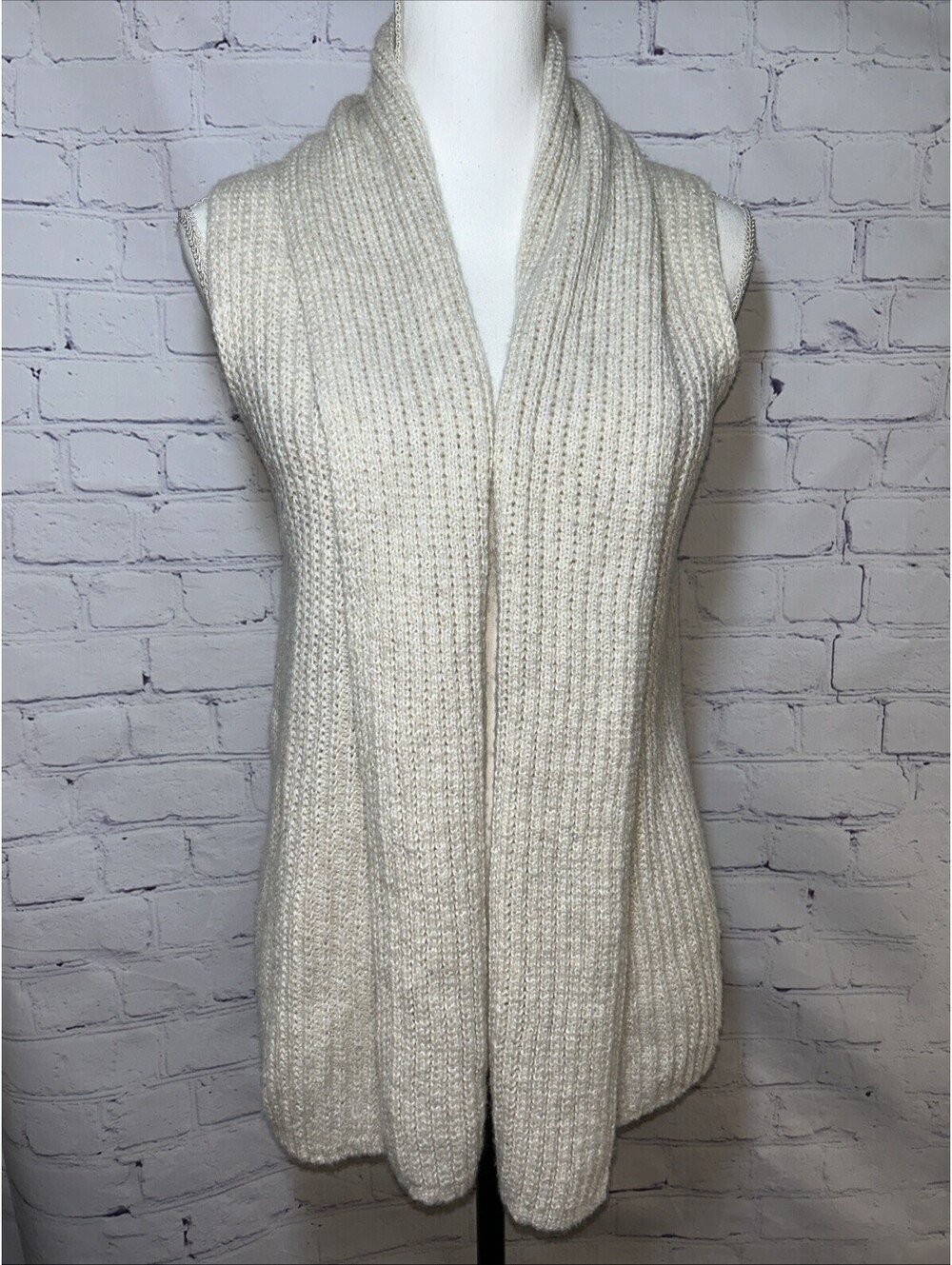 Gap Womens S Wool Blend Sweater Vest Cream Longline Shawl Collar Open Front